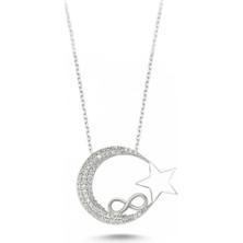 925 Ayar Gümüş Zirkon Taşlı Ay Yıldız & Sonsuzluk Kolye