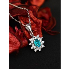 Gümüş Topaz Deniz Mavisi Taşlı Kadın Gümüş Kolye Sevgiliye Hediye