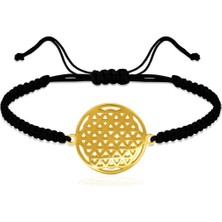 Yaşam Çiçeği Makrome Ipli Gümüş Bileklik