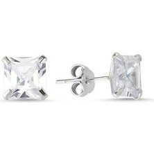 925 Ayar 6mm Kare Form Zirkon Tektaş Küpe