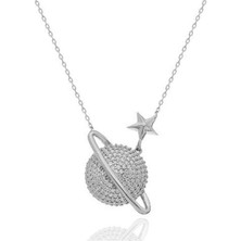 Gezegen Kolye Beyaz Taşlı Gümüş Kadın Kolye