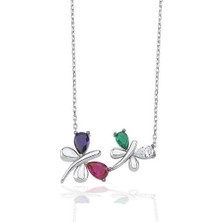 925 Ayar Gümüş Renkli Kanatlı Kelebekler Düşü Bayan Kolye