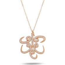 Gümüş Rose Renk Elif Vav Bayan Gümüş Kolye