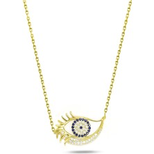 925 Ayar Nazar Gözlü Rimel Kirpikli Kadın Gümüş Kolye