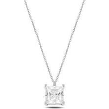 Gümüş Swarovski Zirconia Taşlı Kare Model Bayan Kolye
