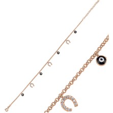 925 Ayar Mineli Göz & Zirkon Taşlı Doç Zincirli Sallantılı Halhal