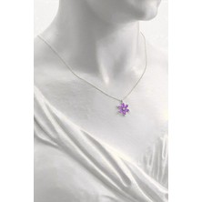 925 Ayar Lotus Çiçeği Ametist Taşlı Kadın Gümüş Kolye Küpe Set