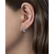 Aquamarin Marquise Diamond Night Halka Kadın Gümüş Küpe 17 MM