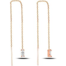 925 Ayar Oval Sallantılı Japon Kadın Küpe Rose Gold