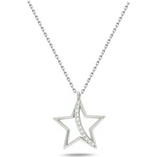925 Ayar Gümüş Yıldızım Zirkon Taşlı Bayan Kolye