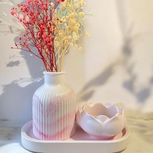 Yeslina Mum Dekoratif Bohem Çizgili Vazo Lotus Mumluk Takılık 3 Parça Set British Home