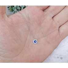 Zirkon Taşlı ve Lazer Mineli Nazar Boncuğu Göz 925 Ayar Gümüş Kolye