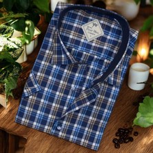 Pamuklu Klasik Kısa Kollu Lacivert Cepli Erkek Gömlek (Regular Kalıp)