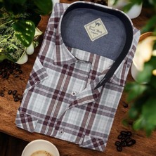 Pamuklu Klasik Kısa Kollu  Kahverengi Cepli Erkek Gömlek (Regular Kalıp)