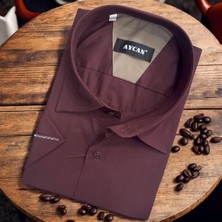 Pamuklu Klasik Kısa Kollu Bordo Cepli Erkek Gömlek (Regular Kalıp)