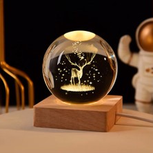 Keyfim Shop Isme Özel Büyük Boy Işıklı Ahşap Kaideli Geyik Temalı Cam Küre 8 cm