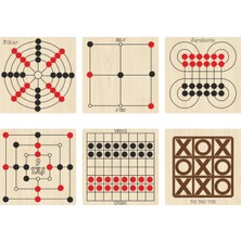 Ahtek Ahşap Zeka ve Strateji Oyunu Seti 6 Lı, Dama+3 Taş+9 Taş + Bihar + Surakarta ve Tic-Tac-Toe
