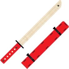Ahtek Ahşap Oyuncak Samuray Seti 4 Lü, Kalkan +Katana Kılıcı + Ninja Yıldızı Kohga + Fırlatma Bıçağı Kunai Kırmızı