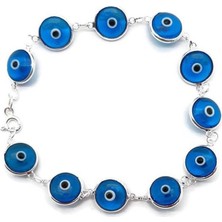 Sylvery Jewels 10 mm Cam Nazar Boncuğu Göz Bileklik 925 Ayar Gümüş Bileklik