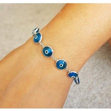 Sylvery Jewels 10 mm Cam Nazar Boncuğu Göz Bileklik 925 Ayar Gümüş Bileklik