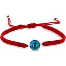 Sylvery Jewels - 10 mm Şeffaf Açık Mavi Göz Nazar Boncuğu Kırmızı İpli Makrome 925 Ayar Gümüş Bileklik