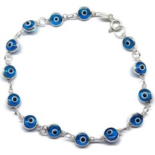 Sylvery Jewels 5 mm Cam Nazar Boncuğu Göz Bileklik 925 Ayar Gümüş Bileklik