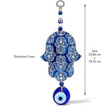 Ahşap Lazer Kesim Fatma Ana Eli (Hamsa) Cam Nazar Boncuğu Sallantılı Duvar Süsü 23 x 10 cm
