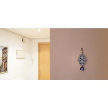 Ahşap Lazer Kesim Fatma Ana Eli (Hamsa) Cam Nazar Boncuğu Sallantılı Duvar Süsü 23 x 10 cm