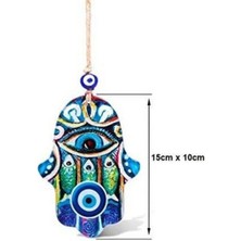 Cam Fatma Ana Eli (Hamsa) Nazar Boncuğu Duvar Süsü 15 x 10 cm  Jüt Ipli Cam Duvar Süsü