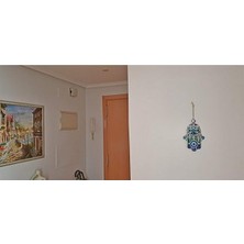 Cam Fatma Ana Eli (Hamsa) Nazar Boncuğu Duvar Süsü 15 x 10 cm  Jüt Ipli Cam Duvar Süsü