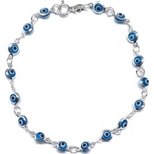 Sylvery Jewels 4 mm Cam Nazar Boncuğu Göz Bileklik 925 Ayar Gümüş Bileklik