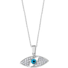 Sylvery Jewels Gümüş Zirkon Taşlı Nazar Boncuğu Gizli Nazar Boncuğu Göz Kolye 925 Ayar Gümüş Nazar Kolye