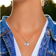 Sylvery Jewels Gümüş Zirkon Taşlı Nazar Boncuğu Gizli Nazar Boncuğu Göz Kolye 925 Ayar Gümüş Nazar Kolye