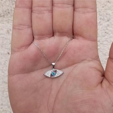 Sylvery Jewels Gümüş Zirkon Taşlı Nazar Boncuğu Gizli Nazar Boncuğu Göz Kolye 925 Ayar Gümüş Nazar Kolye