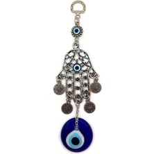 Cam Nazar Boncuğu Sallantılı Zamak Fatma Eli Duvar Süsü 19 x 6 cm