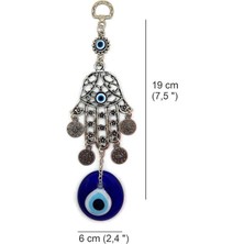 Cam Nazar Boncuğu Sallantılı Zamak Fatma Eli Duvar Süsü 19 x 6 cm