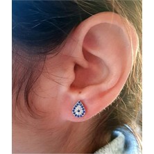 Sylvery Jewels 925 Ayar Zirkon Taşlı Damla Motifi Nazar Boncuğu Küpe