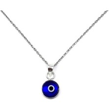 Sylvery Jewels Şeffaf Açık Mavi Renk 8 mm Cam Nazar Boncuğu 925 Ayar Gümüş Kolye