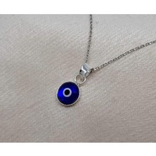 Sylvery Jewels Şeffaf Açık Mavi Renk 8 mm Cam Nazar Boncuğu 925 Ayar Gümüş Kolye