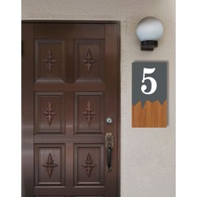 Dikey Lazer Metal Kompozit - Ahşap Apartman Site -Daire Otel Ofis Kapı Numarası - Kapı No:5