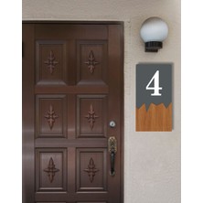 Dikey Lazer Metal Kompozit - Ahşap Apartman Site -Daire Otel Ofis Kapı Numarası - Kapı No:4