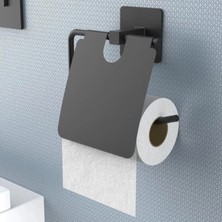 Kendiliğinden Yapışkanlı Siyah Paslanmaz Metal Kapaklı Tuvalet Kağıtlığı Aparatı (4887)