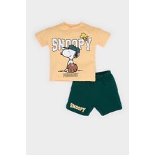 DeFacto Erkek Bebek Snoopy 2'li Takım Kısa Kollu Tişört Beli Lastikli Şort E6920A525SM