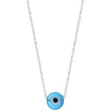 Sylvery Jewels 8 mm Cam Nazar Boncuğu Gümüş Kolye 925 Ayar Nazar Boncuğu Gümüş Kolye