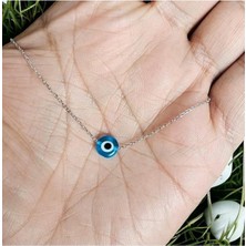 Sylvery Jewels 8 mm Cam Nazar Boncuğu Gümüş Kolye 925 Ayar Nazar Boncuğu Gümüş Kolye