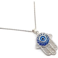 Sylvery Jewels Şeffaf Açık Mavi Nazar Boncuğu Gümüş Kolye Fatma Ana Eli (Hamsa) 925 Ayar Gümüş Kolye