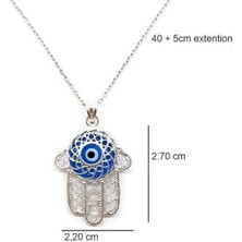 Sylvery Jewels Şeffaf Açık Mavi Nazar Boncuğu Gümüş Kolye Fatma Ana Eli (Hamsa) 925 Ayar Gümüş Kolye