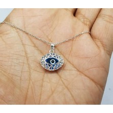 Sylvery Jewels Şeffaf Açık Mavi Göz Nazar Boncuğu Telkari Kolye 925 Ayar Gümüş Nazar Boncuğu Kolye