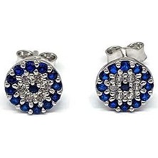 Sylvery Jewels 925 Ayar Zirkon Taşlı 7mm Nazar Boncuğu Gümüş Küpe