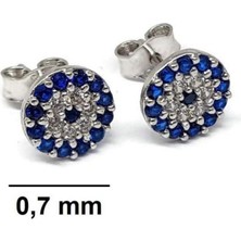 Sylvery Jewels 925 Ayar Zirkon Taşlı 7mm Nazar Boncuğu Gümüş Küpe